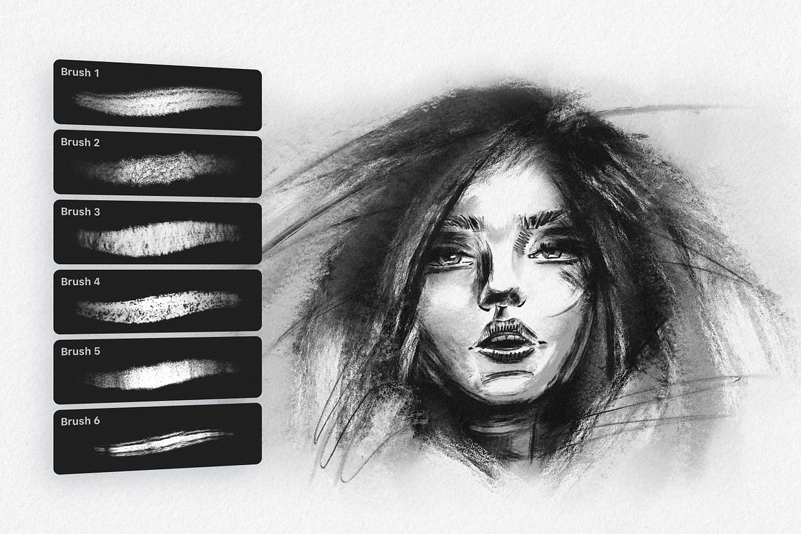 木炭笔粉笔素描纹理效果PS笔刷 Charcoal Sketch Photoshop Brushes , 第6张