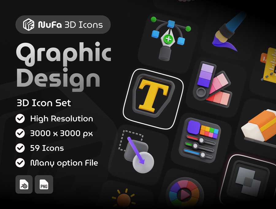 59款3D质感平面设计办公工具图表图标Icons设计Blender/Png格式素材Graphic Design 3D Icon Set , 第1张