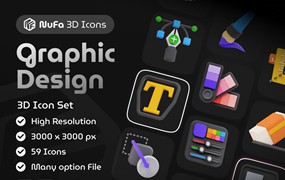 59款3D质感平面设计办公工具图表图标Icons设计Blender/Png格式素材Graphic Design 3D Icon Set