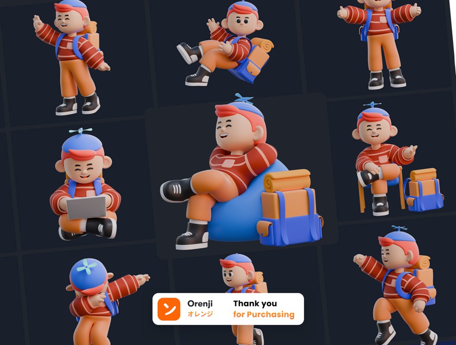 50+3D趣味卡通人物角色动作PNG插画插图Blender模型设计套装Boy 3D Character Poses , 第9张