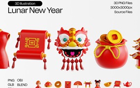 30款中国农历新年春节3d插图图标icons设计blender/fbx/png格式素材Lunar New Year 3D Illustration