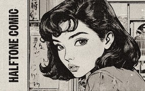 黑色复古半色调漫画照片效果ps特效滤镜样机 Halftone Comic Effect