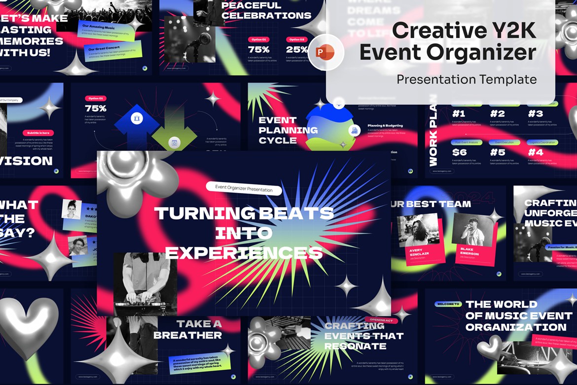 创意炫彩品牌营销策划演示文稿设计ppt模版 Creative Y2K Event Organizer PowerPoint , 第1张