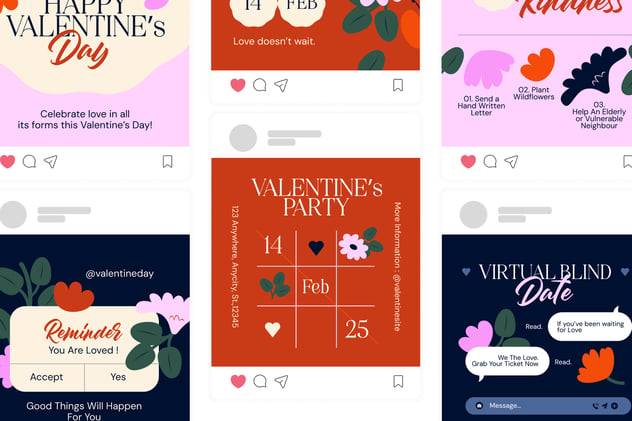 浪漫粉红色ins风情人节图文海报排版设计模版 Happy Valentine – Instagram Post , 第3张