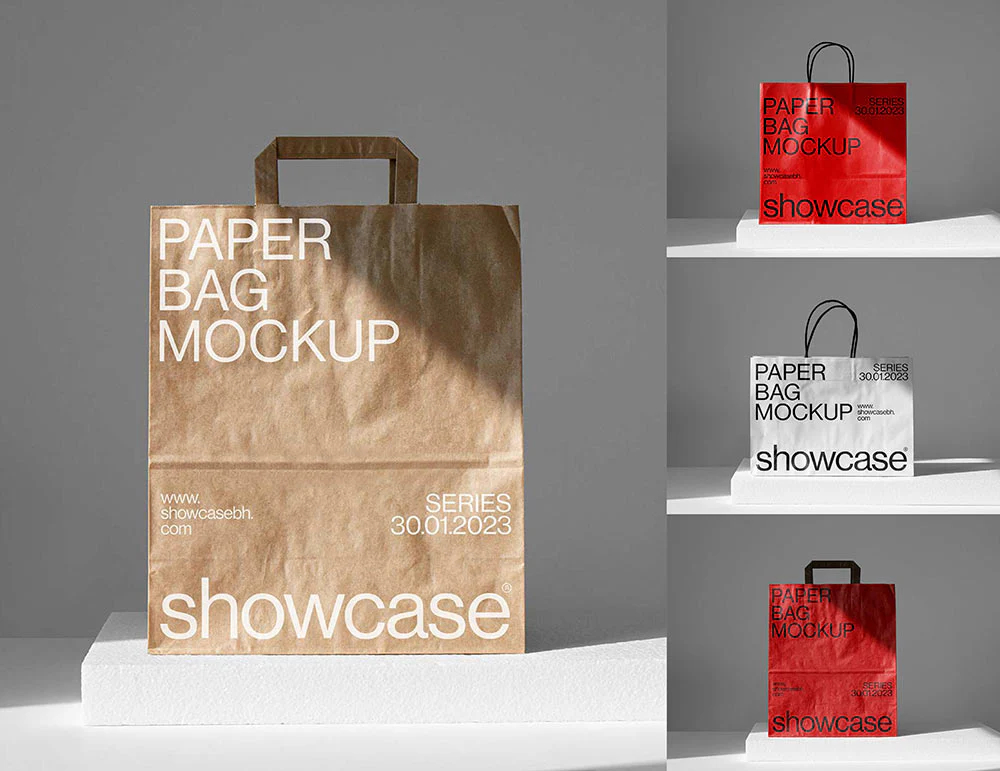 时尚购物手提袋纸袋Logo品牌Vi贴图展示效果图PSD样机模板素材Paperbag Mockup Bundle by Showcaseb Mockup , 第1张