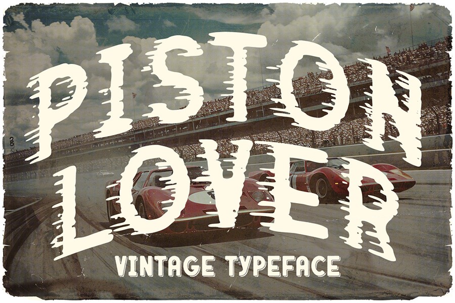 创意复古漫画风赛车品牌徽标设计无衬线英文字体安装包 Piston Lover Retro Racing Font , 第1张