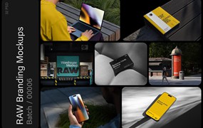 32款工业风广告牌海报画册封面iPhone作品Vi展示效果图ps样机设计素材Raw Branding Mockups / Batch 00006