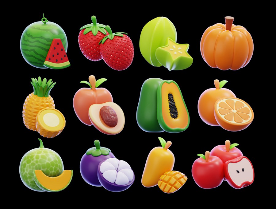 25款3D质感UI界面设计水果插图图标Icons设计Blender/PNG格式素材Fruit 3D Icon Pack , 第5张