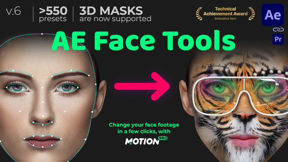 AE插件 潮流人脸面部追踪表情贴图换脸视频素材 Videohive AE Face Tools V6.0.1 , 第1张