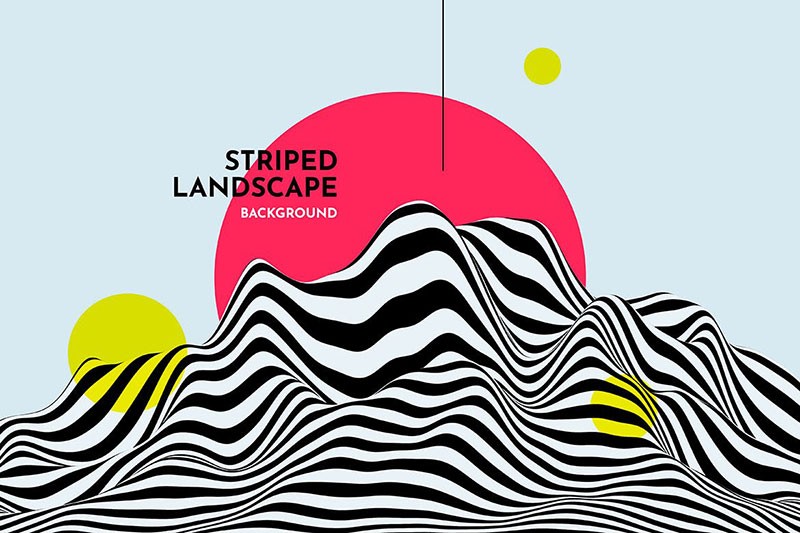 10种不同的抽象背景斑马波浪、圆形、条纹地形背景 Striped Landscape Background Set 图片素材 第9张