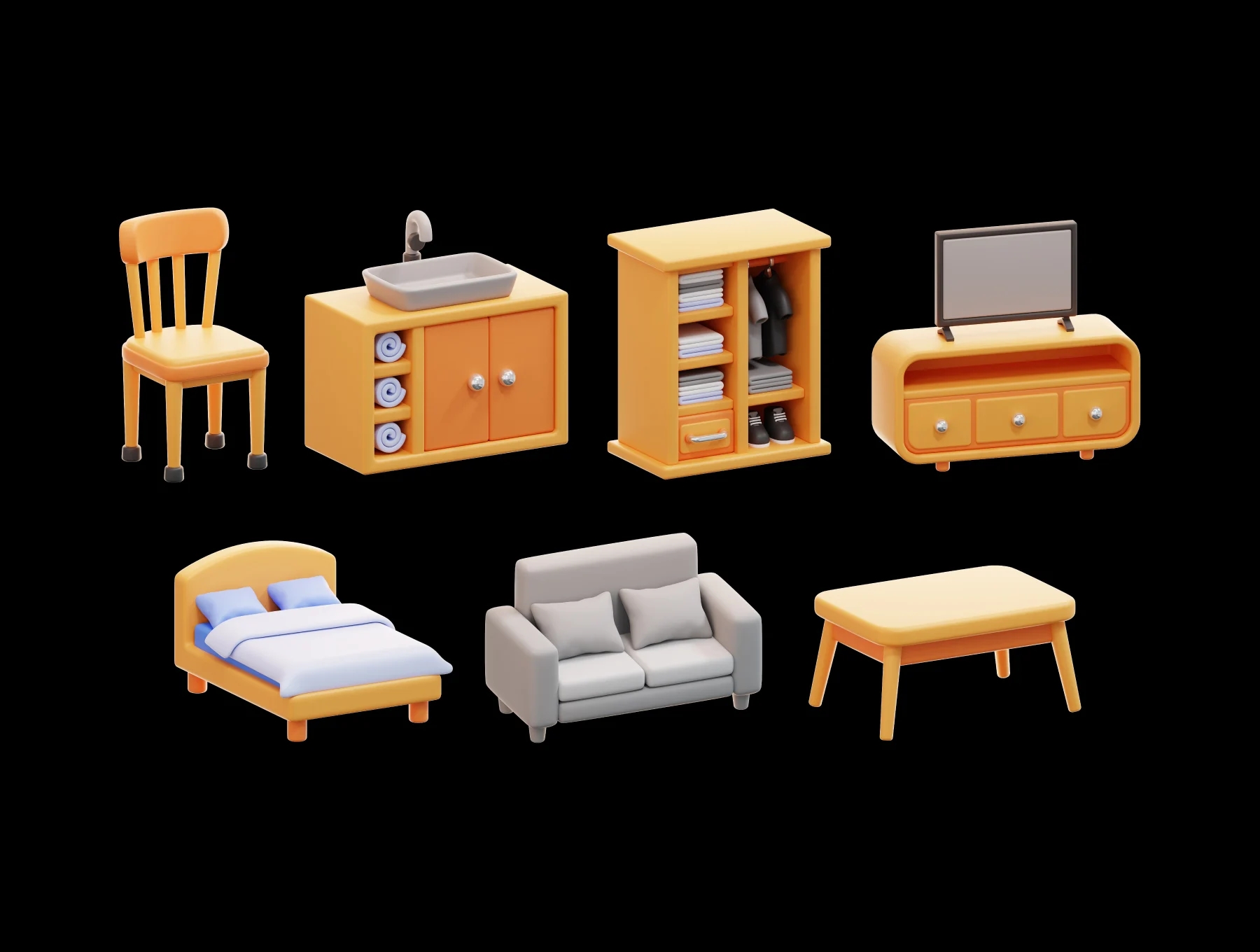 15款高级3D质感家具沙发柜子床图标Icons设计Blender/Png格式素材Home Furniture 3D Icon Pack , 第5张