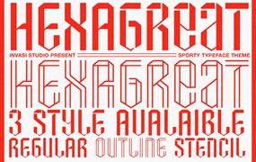 现代时尚品牌海报包装设计无衬线英文字体安装包 Hexagreat – Sport Display Font