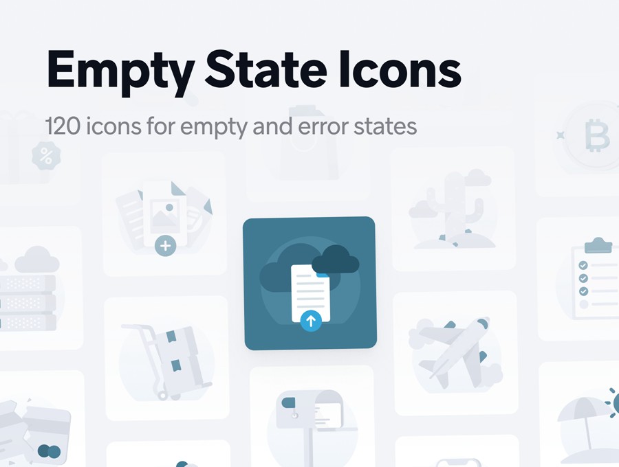 120款网站APP UI界面设计扁平化图标Icons设计Ai/Figma/Png格式素材Empty States Icon Set – V1.0 , 第1张