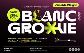 英文字体：18款实验性未来主义可变标题排版logo徽标西文无衬线字体Blanc Groove – Variable Font