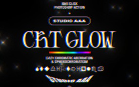 一键式复古CRT电视怀旧风格发光毛刺图案化效果PS动作 Studio AAA CRT FX Kit