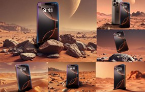 8款未来科幻星球荒漠场景UI界面广告设计苹果iPhone 16 Pro手机展示效果图PSD样机模板iPhone 16 Pro Mockups