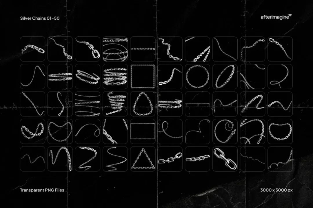 174款复古Y2K酸性镀铬银色金属多样化锁链链条铁链几何抽象PNG免扣元素设计套装 Studio 2AM - Chains , 第8张