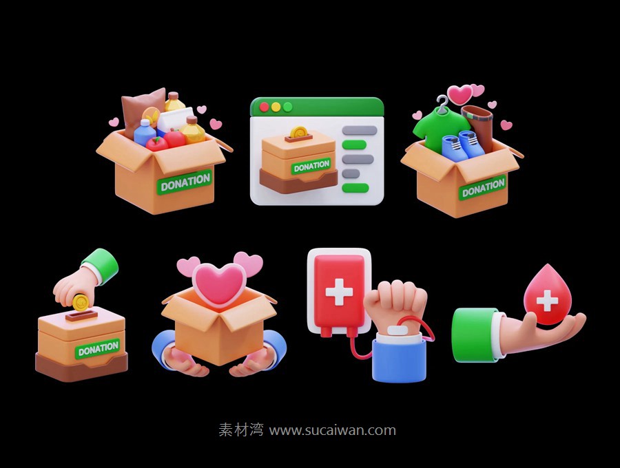 15款3D质感慈善爱心捐赠UI界面图标Icons设计Blender/Png格式素材Charity & Donation 3D Icon Pack , 第6张