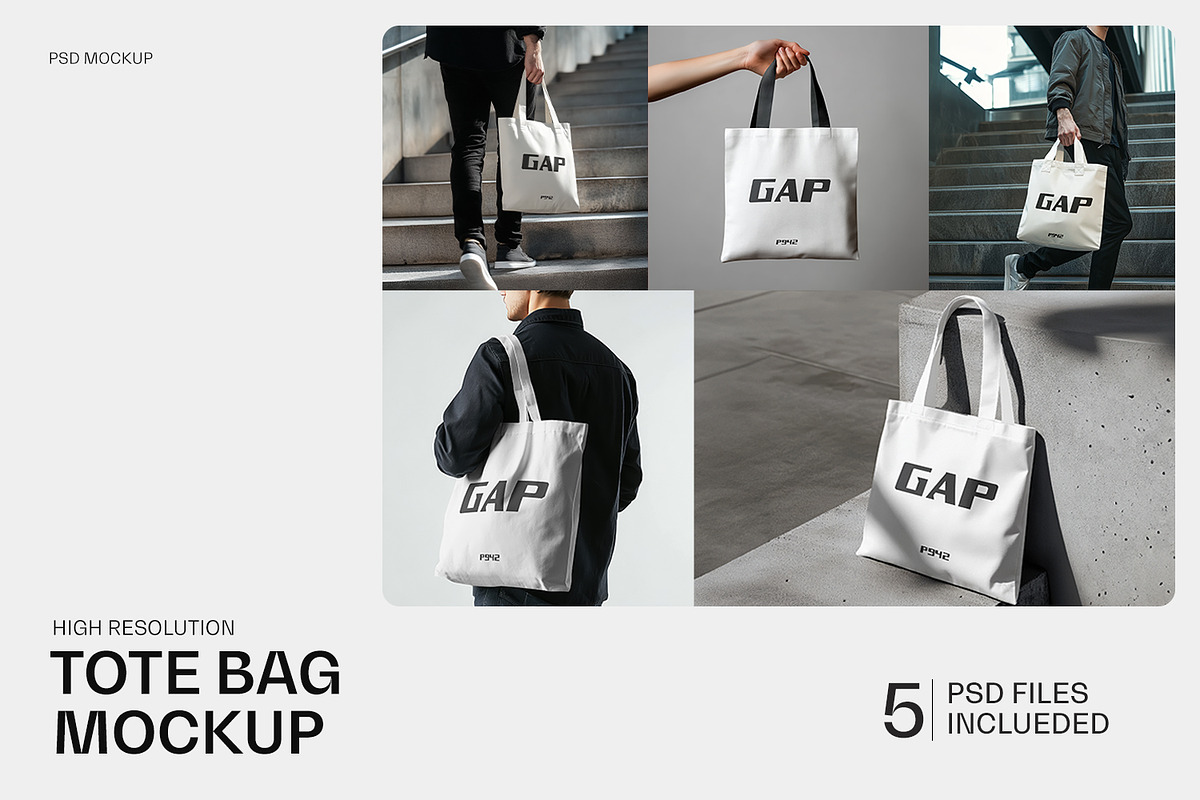 逼真都市风帆布袋手提袋设计vi贴图效果图psd样机模板素材Tote Urban Bag Mockup , 第2张