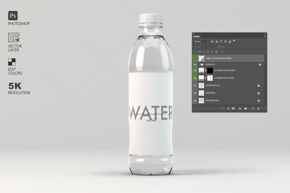 时尚逼真透明矿泉水饮料塑料瓶设计展示效果图psd样机模板素材Modern Water Bottle Mockup , 第4张