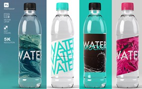 时尚逼真透明矿泉水饮料塑料瓶设计展示效果图psd样机模板素材Modern Water Bottle Mockup