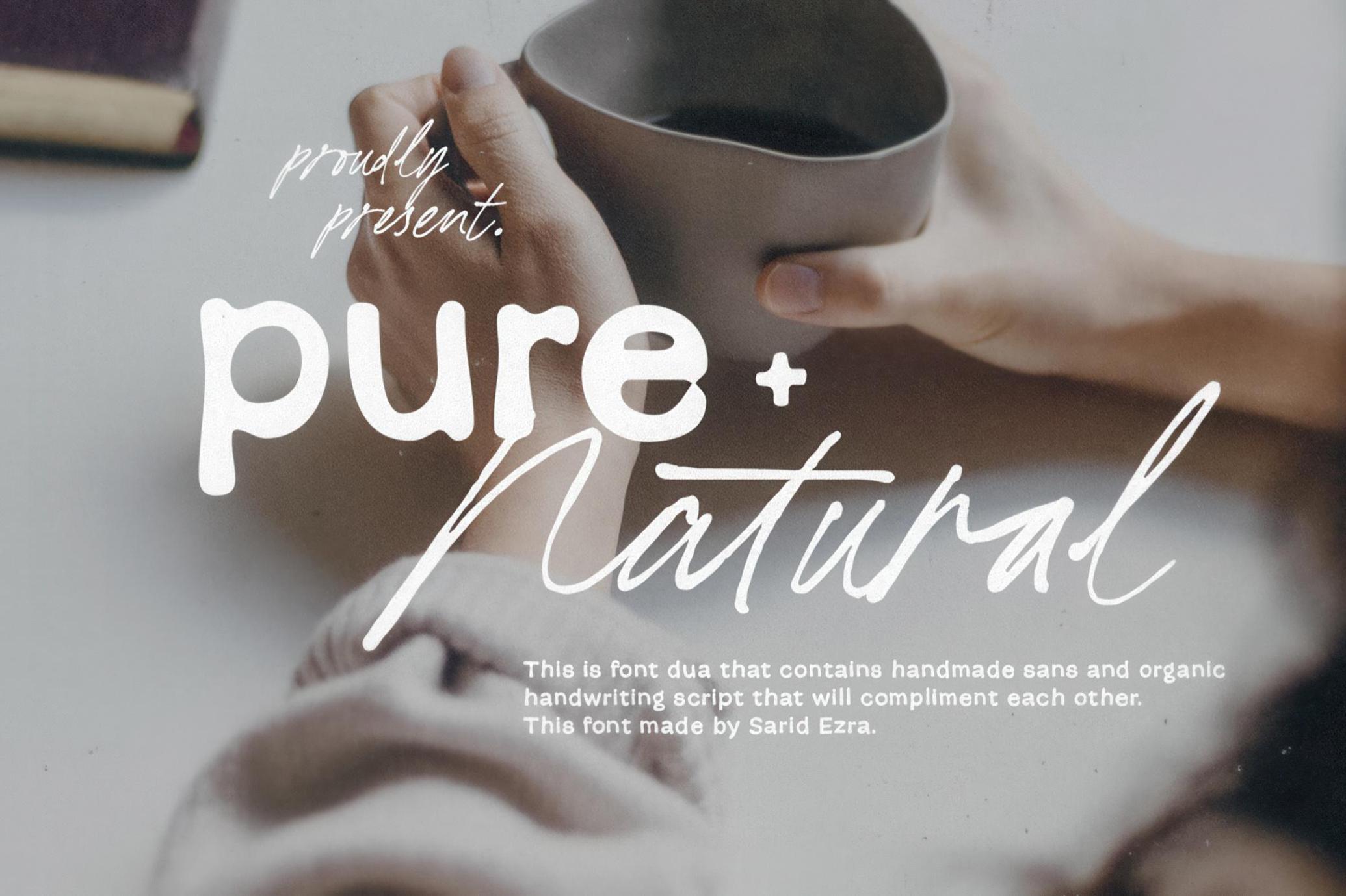 Pure Nature — Organic Font Duo 2款时尚社交媒体海报图形产品包装手写装饰无衬线字体 , 第1张