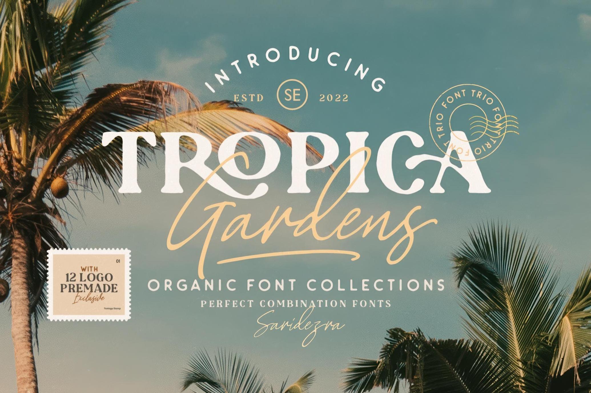 优雅品牌包装徽标设计衬线英文字体安装包 Tropica Gardens — Font Trio , 第1张