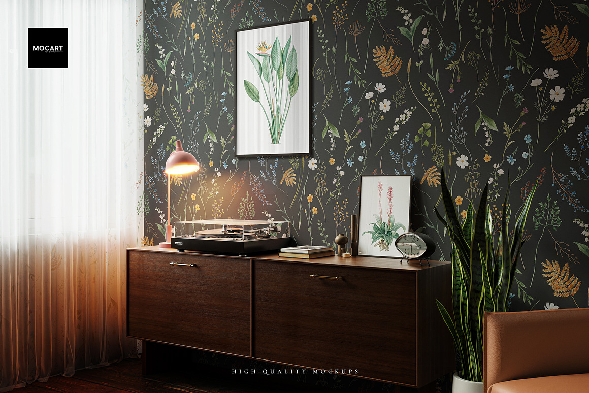 逼真客厅室内墙壁墙纸设计展示效果图psd源文件样机模板素材Living Room Wallpaper Mockup v5 , 第4张