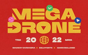 时尚俏皮海报服装徽标设计无衬线英文字体安装包 Mega Drone — Black Display Font