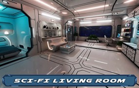 UE未来科幻赛博朋克客厅卧室室内场景3D模型素材 Sci-Fi Living Room